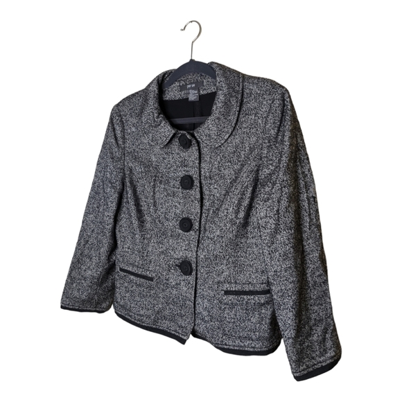 Per Se By Carlisle Wool Blend Tweed Blazer Jacket Women's 12 Black/Gray - Picture 5 of 10